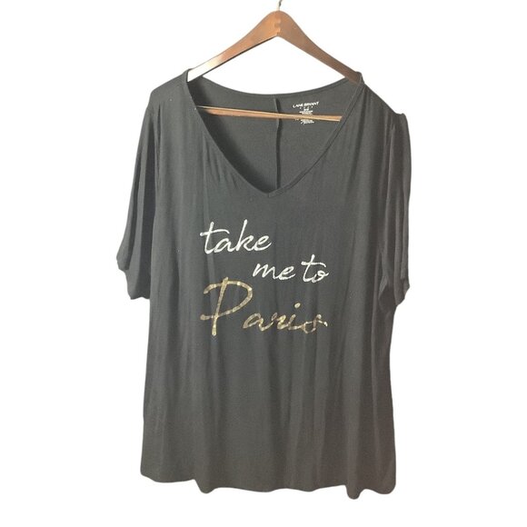 Lane Bryant Womens Graphic V-Neck T-Shirt Sz 26/28 Take Me To Paris Black Gold - Picture 2 of 9
